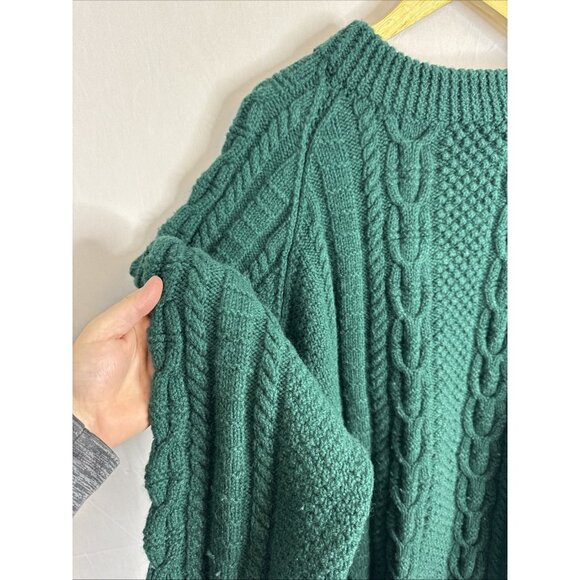 Hand Knit Cable Wool Fisherman Sweater Green Chunky Knit Men’s XL - Picture 5 of 5